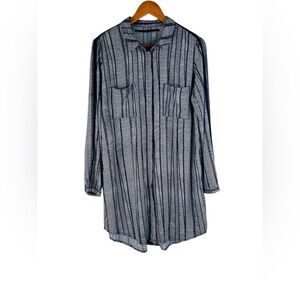 Just Female Women Arrow Long Striped Long Sleeve Shirt Navy White Rayon Size L